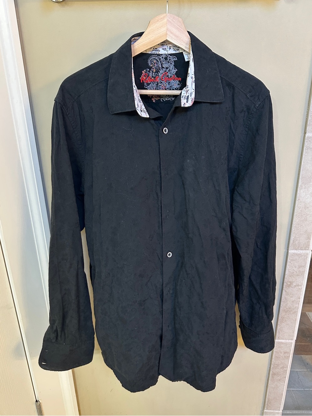 Robert Graham Classic Button Up Shirt Mens L Black Paisley Flip Cuff